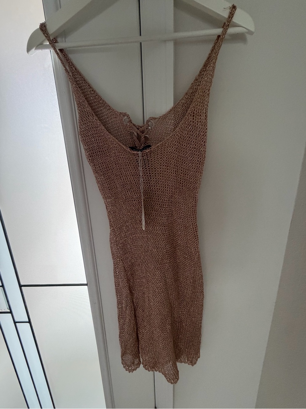 Lace-Up Knit Camisole Dress in Rosegold